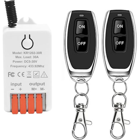 Commutateur de télécommande Moteur CC 12V 30A Interrupteur sans fil RF 433 MHz Contrôleur Récepteur Relais avec 2 émetteurs pour porte de garage rideau électrique,moteur avant/arrière (1/5)