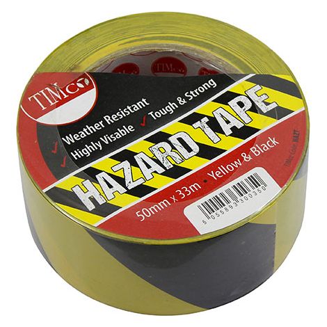 TIMCO Hazard Tape Yellow & Black - 33m x 50mm