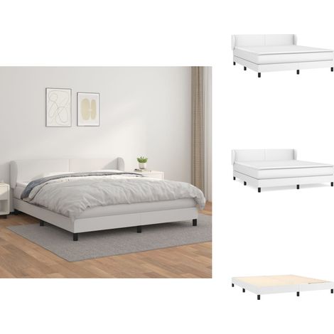 Sommier à lattes de lit avec matelas Blanc 180x200cm Similicuir - Lit Plateforme - Lit Double - Literie Blanche - Matelas À Ressorts Ensachés - Tête De Lit Ajustable (1/5)