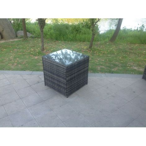 Fimous Rattan Gartentisch 66  65  65cm Beistelltisch Outdoor Loungetisch mit Glas für Balkon,Garten,Terrassee Dunkelgrau Gemischt (1/2)