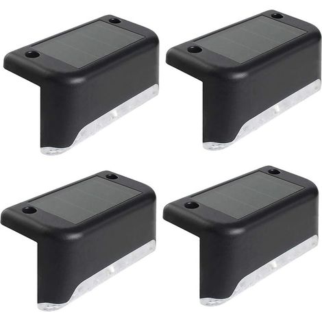 4pcs Les lumières solaires de pont ont mené les lampes détape sans fil imperméables extérieures pour la barrière de sentier de jardin étapes de barrière - coquille noire + lumière chaude (1/5)