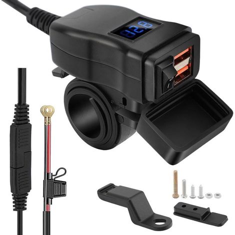 Prise USB Moto, Prise de Chargeur de Voiture USB Double, Chargeur USB Moto Étanche Charge Rapide avec Interrupteur, Prise USB 12-24V pour Moto Bateau Marin Caravane (blue)