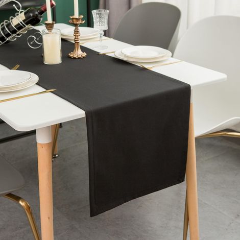 Chemin de table 40x180 cm Gris foncé – Lin – Lavable et repassable à basse température – Style moderne -  pour décoration de fête et de salle à manger (1/5)