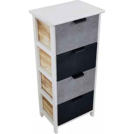 Mobiletto verticale in legno con quattro cassetti fisso bianco e grigio 34x25xH77 cm