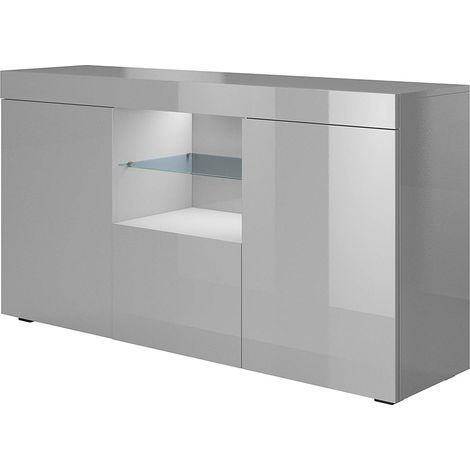 Aparador de salon con LED  Aparador de cocina  Mueble de salon  Recibidor  135x73x34cm  Modelo Sefora  Gris brillo (1/5)