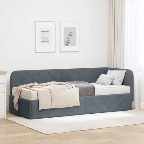 vidaXL Cadre de lit d'angle Gris foncé 80 x 200 cm Velours (1/5)