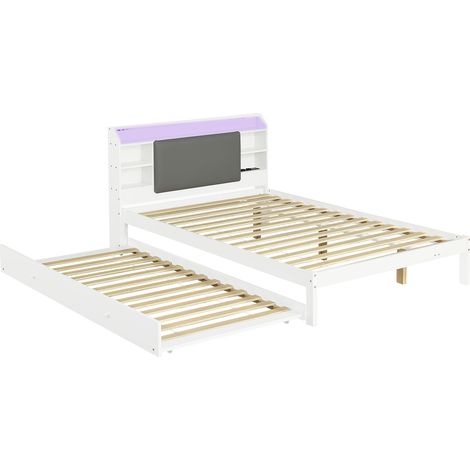 Letto bianco in legno 120 x 200 cm con letto estraibile 90 x 190 cm, testiera LED e ricarica (1/5)