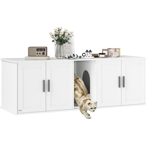 Armario para arenero de gatos, casita para gatos con puerta y separador, para gatos grandes, 145 x 49 x 51 cm, blanco (1/5)