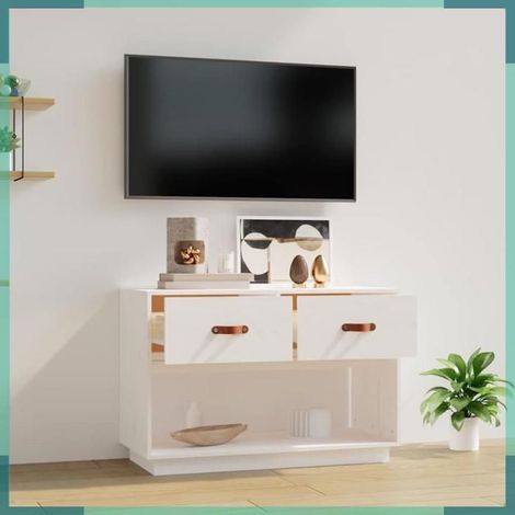 821523 Meuble TV Blanc 90x40x60 cm Bois de pin massif (1/5)