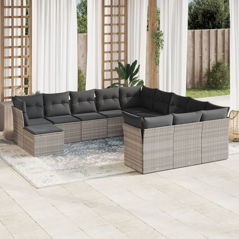 vidaXL Set Divano Giardino 12 pz con Cuscini Grigio Chiaro Polyrattan (1/3)
