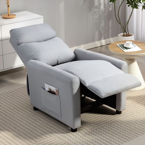 Poltrona Relax Reclinabile Manuale 135° con Poggiapiedi, Divano Monoposto Reclinabile Ergonomica Imbottita in Tessuto Effetto Lino per Soggiorno e Camera da Letto, 73x86x100 cm, Grigio Chiaro (1/5)