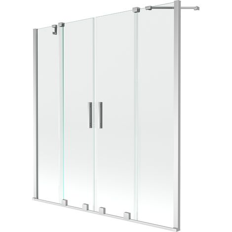 Mexen Velar Duo paravento da vasca a 2 pannelli scorrevole 160 x 150 cm, trasparente, cromato - 896-160-000-02-01 (1/5)