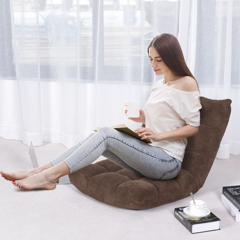 Canapé-lit Pliable Chaise de Méditation avec 14 Positions Réglables en Métal et Éponge, 56x67x56cm, Café (1/2)