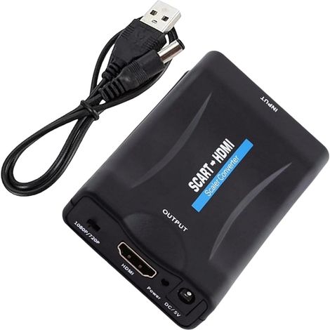 Adaptateur Convertisseur Péritel Hdmi, Adaptateur Péritel vers Hdmi avec Câble USB, Full HD 720p/1080p Plug and Play DVD/Sky Box/N64/Vhs/Vcr/Wii HDTV/Projecteur/Moniteur (1/5)
