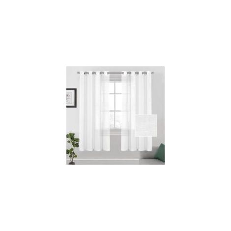 Rideaux en lin à œillets, vendus par lot de 2. Voilages à œillets, rideaux de salon, 132 x 160 cm (blanc). - Crezuo (1/4)