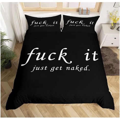 Housse de Couette de literie Amusant pour Les Couples Hommes Dames Romantique Parure de Lit Noir et Blanc Texte 200x200cm - I31 (1/4)
