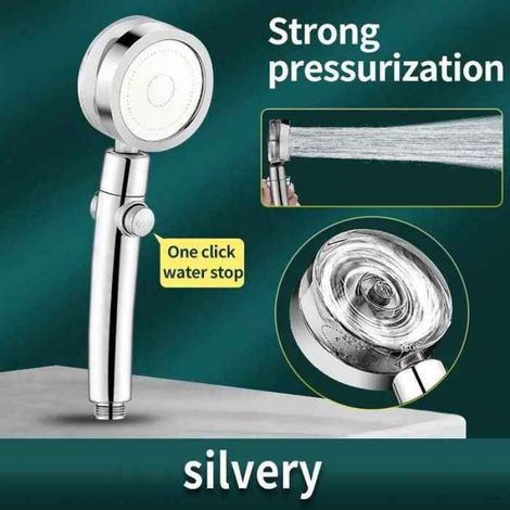Pommeau de Douche Pressurisé à T-shirts d'Eau,Rotatif à 360 °,Double Turbo,Hélice,Ventilateur,Accessoires- Silver[A404]