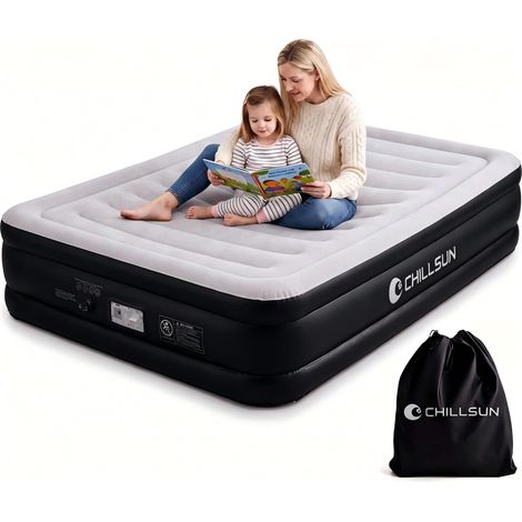 Matelas gonflable double 190 x 135 x 46 cm, matelas gonflable 2 personnes avec pompe à air électrique intégrée, lit d'invité auto-gonflant pour le camping, les voyages et la maison (1/5)