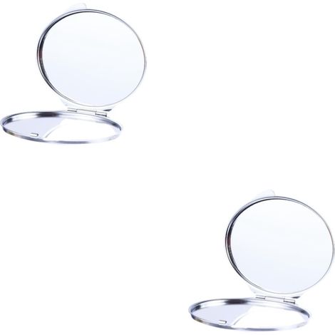 Lot De 2 Miroirs De Maquillage Ovales Double Face en Acier Inoxydable Pliables Portables Petits pour Les Voyages (1/5)