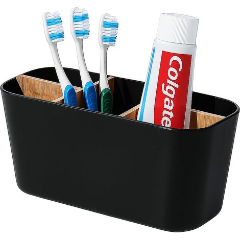 1 Porte-brosse à dents, 5 compartiments, Bambou naturel, Plastique sans BPA, Antidérapant, Salle de bain (1/5)