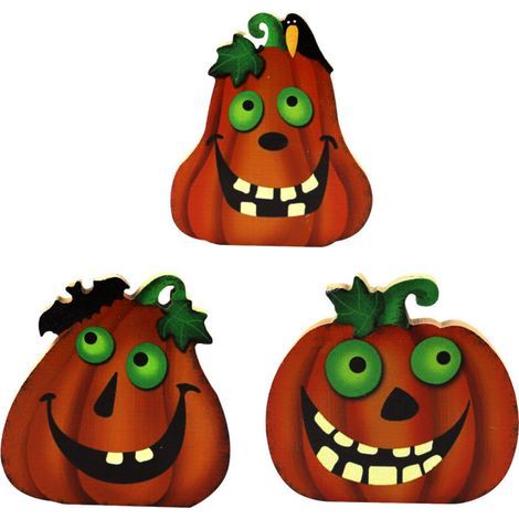 Décoration d'Halloween en Bois - Citrouilles Effrayantes (1/5)
