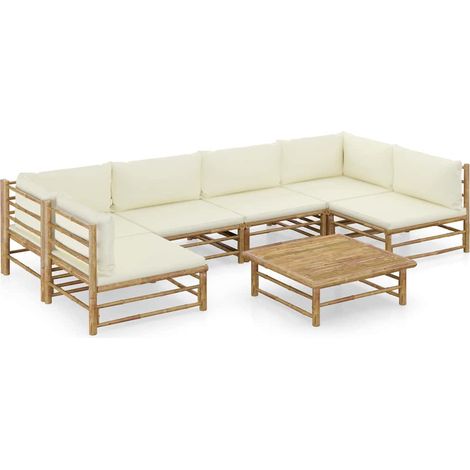 7-tlg. Garten-Lounge-Set mit Cremeweißen Kissen Bambus vidaXL