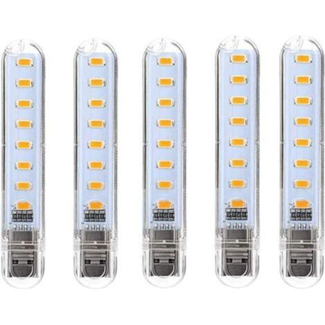 USB-LED-Lampe, Mini-tragbare USB-LED-Lampe, 5er-Pack Computer-Tastaturbeleuchtung, für PC, Laptop, externe Batterie (Kaltweiß) [Energieklasse G]