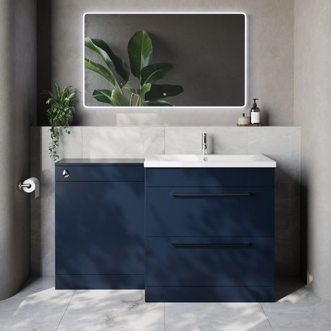 Napoli 460 Cento Deep Blue 1400mm 2 Drawer Vanity Unit Toilet Suite with Glide Basin - 1400mm - Chrome 480mm HandleWithout Kingston Toilet Pan