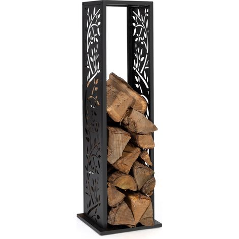 Idmarket – Range bûches vertical acier noir 33x33 cm – H.112 cm – Design décoratif pour cheminée – Stockage optimisé (1/5)