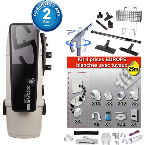 Aspiration centralisée Tecno Evox 350 (jusqu’à 350 m²), Garantie 2 ans + Set inter 9 M + 8 accessoires + kit 4 prises + kit prise balai + kit prise garage (1/5)