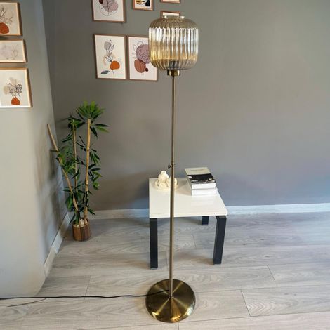 Lampadaire Orionis Verre, Moderne, Lampadaire pour Salon, Chambre à Coucher, Chambre d'enfant avec Douille E27, Largeur 37 cm, Abat-jour Réglable, Lampadaire avec Tablette et Variateur (1/4)