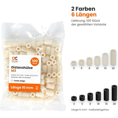 100 Stück M3 Distanzhülsen Kunststoff 3 mm (1/4)
