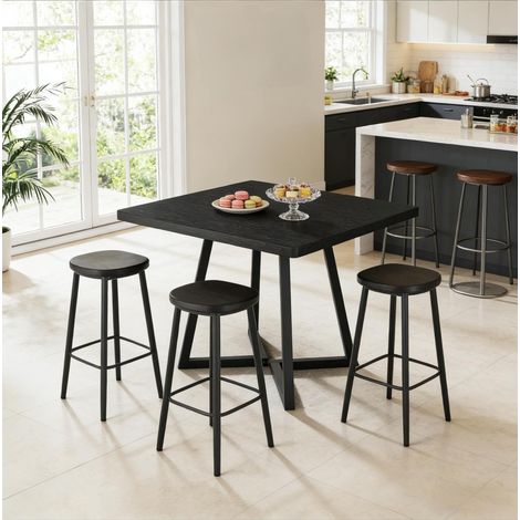 Table de salle à manger 80x80 cm noire en MDF et métal au style industriel rustique (1/5)