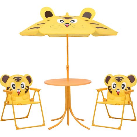 3-tlg. Garten-Bistro-Set für Kinder mit Sonnenschirm Gelb