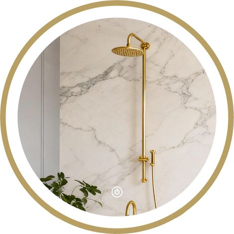 Miroir salle de bain avec éclairage LED rond 40 cm, miroir lumineux mural à 3 températures de couleur, dimmable, doré