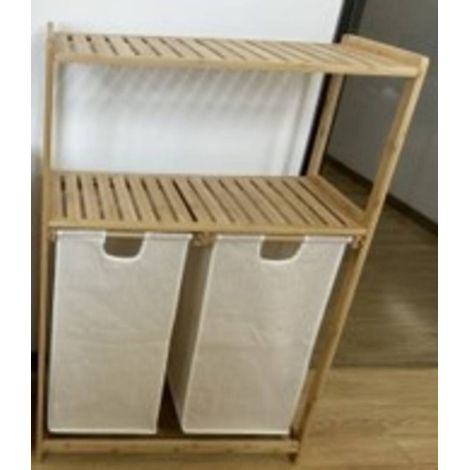 Scaffale tidy box con 2 sacchi per biancheria in bambù marrone 72x33cm - 5five (1/5)