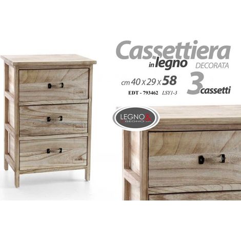 Kommode 3 Schubladen Badezimmer Küche Naturholz cm 40 x 29 x 58 h