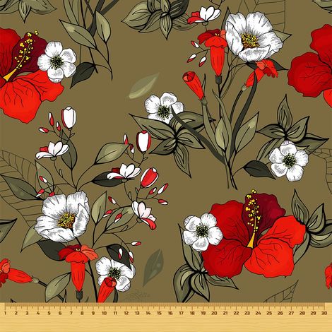 Tela decorativa para exteriores Oxford - motivo de amapolas rojas sobre fondo marrón I DR055 (1/5)