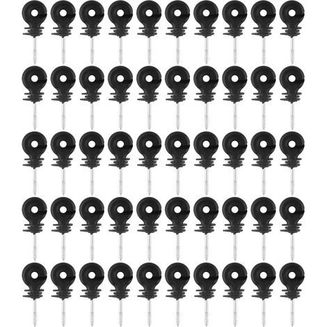 Confezione da 50 isolatori a vite ad anello neri, accessori per recinzioni elettriche su pali di legno (1/5)