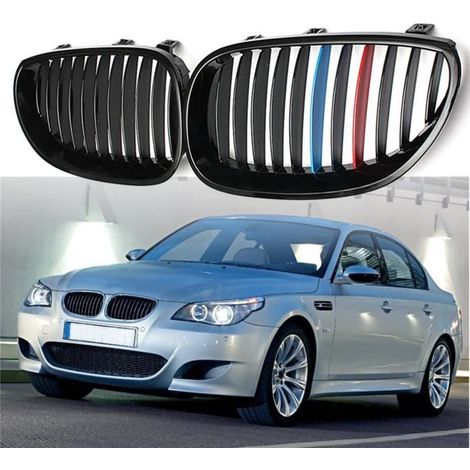 NEUFU Grille Calandre Prise Air Noir Brillant+M-color Pr BMW 03-09 E60 E61 M5 5 Série (1/4)