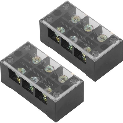Bornier à double rangée de bornes à vis avec couvercle transparent pour éclairage de pont 60A 600V 2 pièces 3 positions (603) (1/5)