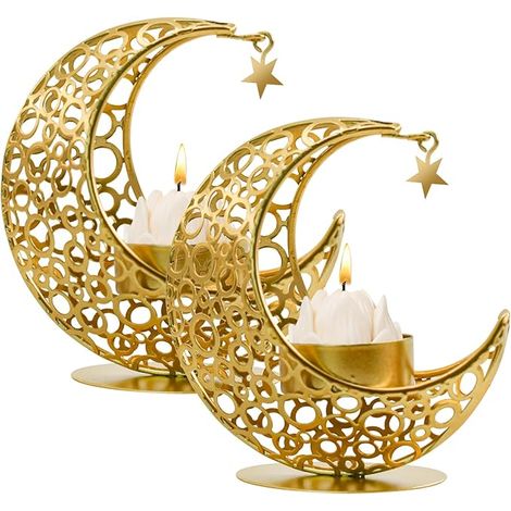 Moon Candle Holder Metal Centerpiece Votive Decorative Party Home Decor Gold (1/5)
