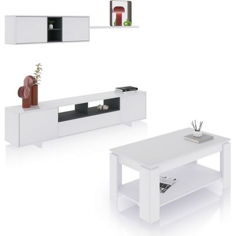 Pack salón con mesa de centro Kenzo Plus V1 Blanco Brillo - Gris Antracita (ancho) x 46cm (alto) (1/5)