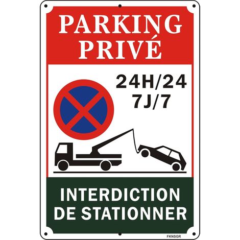 Panneau Parking Privé 20x30cm Lot de 2, Panneau Interdiction de Stationner 24H/24 7J/7 en Aluminium Rigide, 6 Trous Prépercés, Résistant aux Intempéries pour Portail, Clôture, Garage