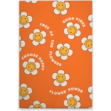 Leinwandbild Bunte Retro Blumen M1-No.51648 - Kunstdruck auf Leinwand in Orange Gelb - Wandbild 30 x 45 cm (1/5)