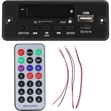 Carte décodeur MP3 Bluetooth, module d'amplificateur d'affichage numérique, lecteur 2 x 3 W, noir, fournitures