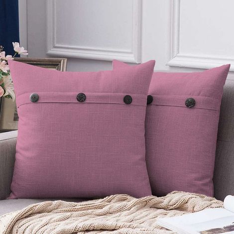 Housse De Coussin Décorative - Lin - 45 x 45 cm - Fermeture Éclair Cachée Sous 3 Boutons Vintage - Pour Canapé Lit Chambre Salon - Lot De 2 (1/5)
