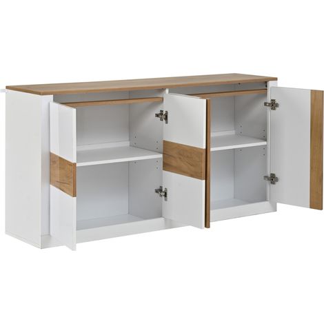 Moderne Kommode 140x35x70 cm aus MDF in Weiß mit Eicheffekt, RGB-LED und 4 Türen (1/5)