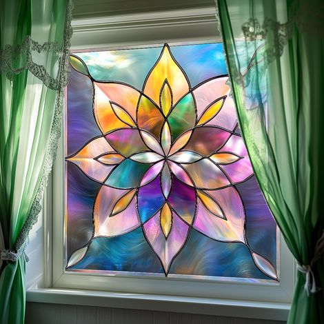 Film de confidentialité coloré pour vitres, 50×50cm, pour la décoration de fenêtres en verre, film à adsorption électrostatique. (1/5)