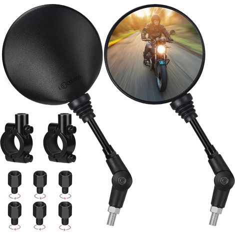 Ensemble de rétroviseurs pour moto, fixations pour guidon de 22 mm (7/8 pouces), rétroviseurs universels pour moto avec visserie M8 et M10 supplémentaires pour quad
